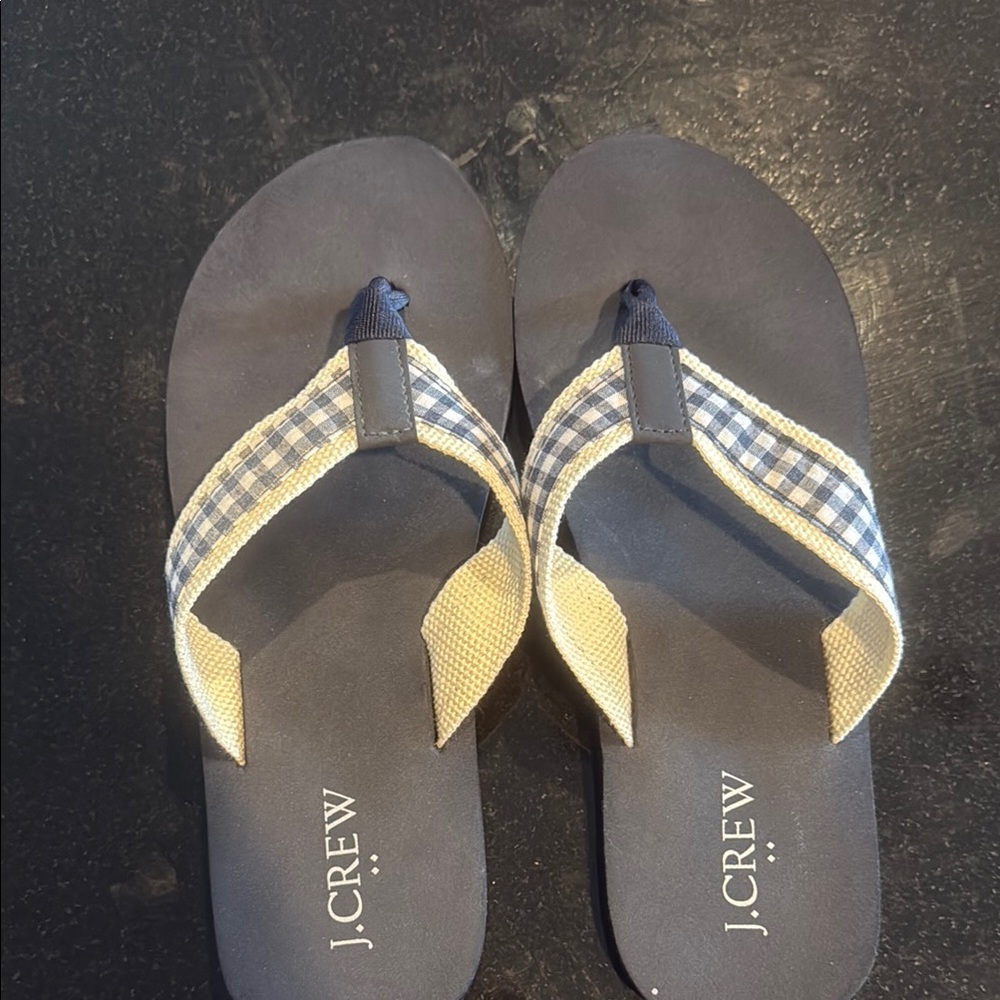 J. Crew Navy and Cream Checkered Sandals